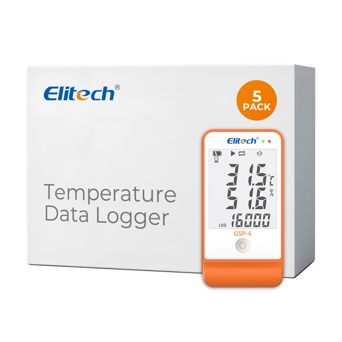 Elitech GSP-6 Datenlogger für Temperatur und Luftfeuchtigkeit, 16.000 Punkte, zwei Sensoren, großes LCD-Display, vielseitig einsetzbar