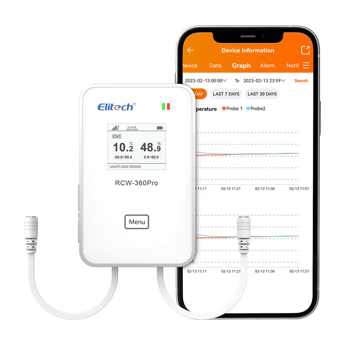Elitech RCW-360Pro WiFi Temperature Data Logger, remoto Data Logger in tempo reale, archiviazione dei dati di app/cloud (è necessario acquistare la sonda separatamente)