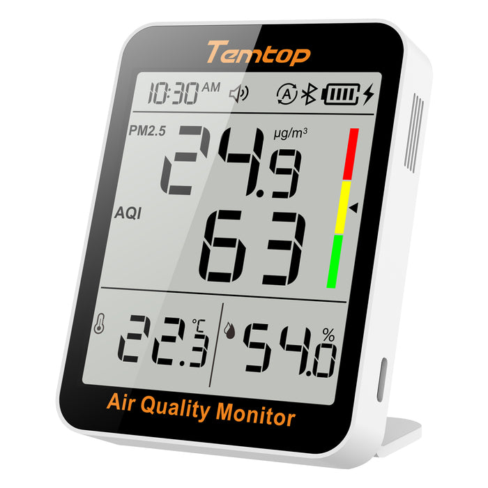 Temtop S1+ Bluetooth-Messgerät für Raumluftqualität, Temperatur und Luftfeuchtigkeit, AQI PM2.5-Monitor mit APP-Steuerung