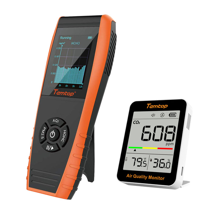 Temtop LKC-1000S+ 2nd Air Quality Monitor, Data Export PM2.5 PM10 HCHO AQI Particles VOCs Humidity and Temperature