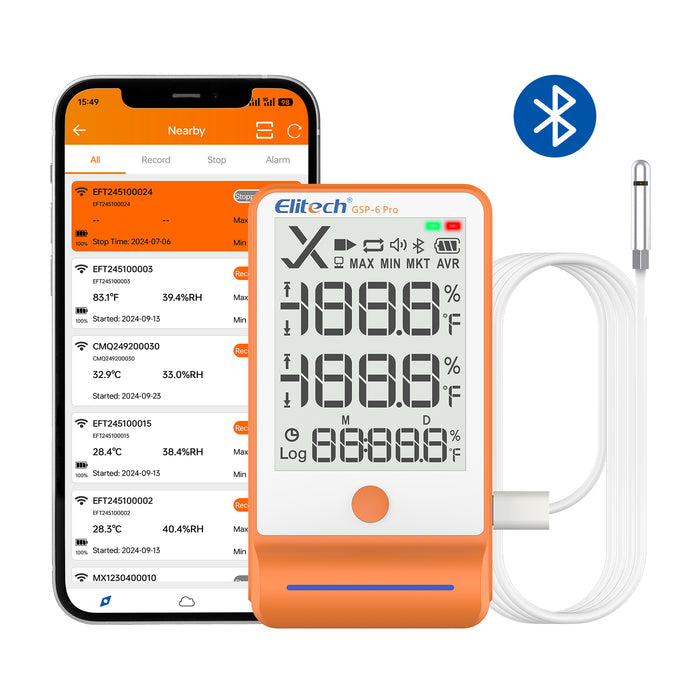 Elitech GSP-6Pro Bluetooth Temperature and Humidity Data Logger Recorder with Calibration Certificate, 100000 Points, Shadow Data