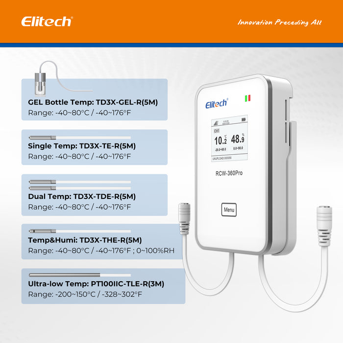 Elitech RCW-360Pro WiFi Temperature Data Logger, remoto Data Logger in tempo reale, archiviazione dei dati di app/cloud (è necessario acquistare la sonda separatamente)