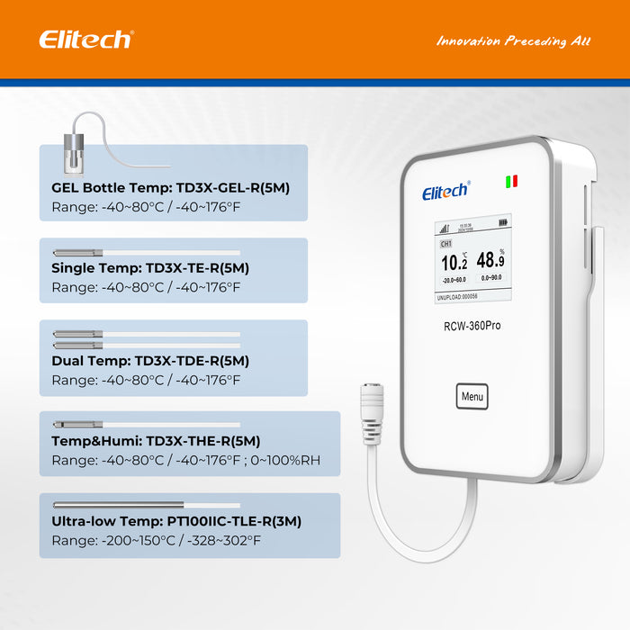 Elitech RCW-360Pro 4G Wireless Temperature Data Logger, Remote Real-Time Data Logger, APP/Cloud Data Storage (Need to buy probe separately)