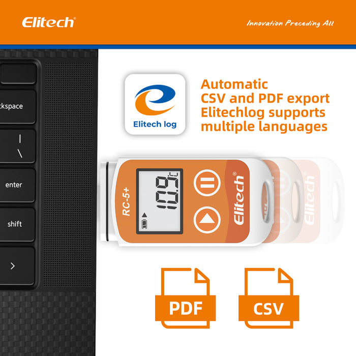 Registrador de datos de temperatura Elitech RC-5+, PDF Registrador de datos de temperatura USB, 32000 puntos, con calibración certificada