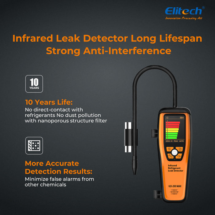 Elitech ILD-200 MAX Rilevatore di perdite di refrigerante a infrarossi Rilevamento perdite HVAC/R ad alta precisione