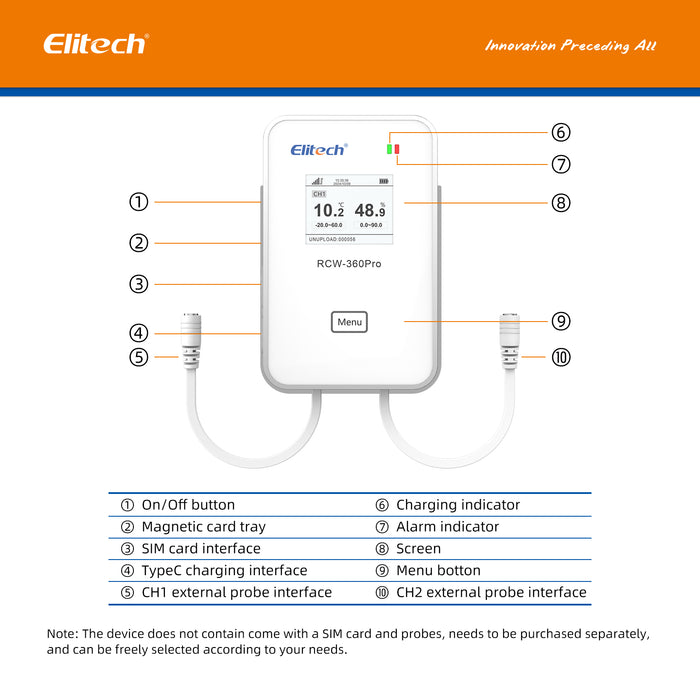 Elitech RCW-360Pro WiFi Temperature Data Logger, remoto Data Logger in tempo reale, archiviazione dei dati di app/cloud (è necessario acquistare la sonda separatamente)