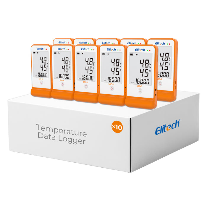 Elitech GSP-6 Datenlogger für Temperatur und Luftfeuchtigkeit, 16.000 Punkte, zwei Sensoren, großes LCD-Display, vielseitig einsetzbar