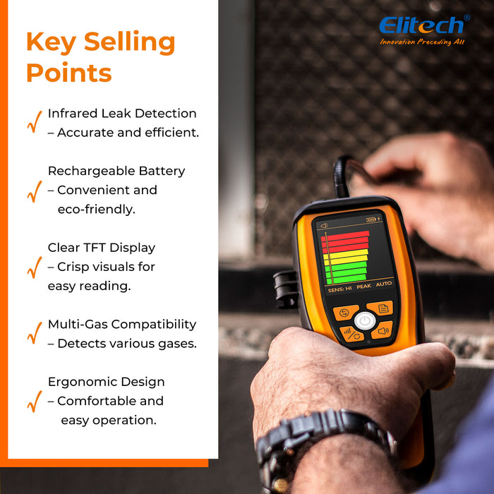 Elitech ILD-200 MAX Rilevatore di perdite di refrigerante a infrarossi Rilevamento perdite HVAC/R ad alta precisione