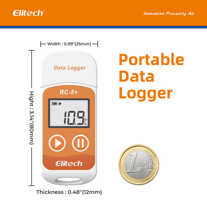 Registrador de datos de temperatura Elitech RC-5+, PDF Registrador de datos de temperatura USB, 32000 puntos, con calibración certificada