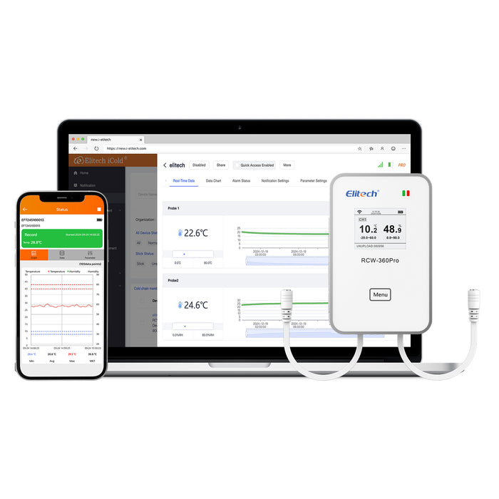 Elitech RCW-360Pro WiFi Temperature Data Logger, remoto Data Logger in tempo reale, archiviazione dei dati di app/cloud (è necessario acquistare la sonda separatamente)