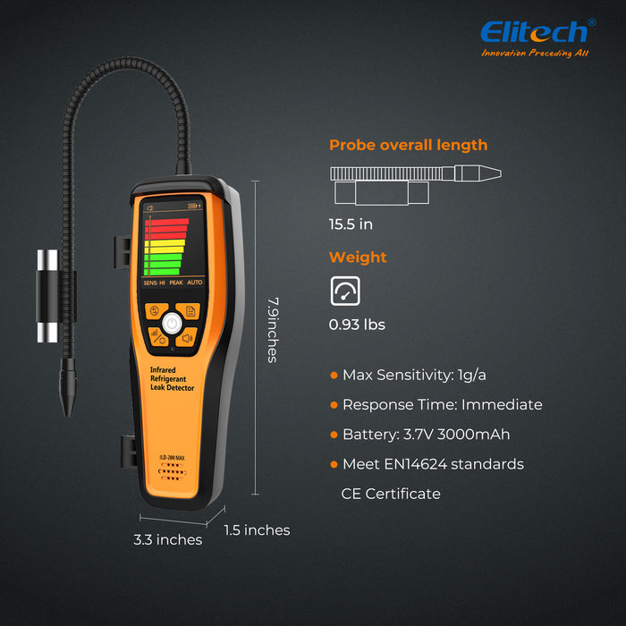 Elitech ILD-200 MAX Rilevatore di perdite di refrigerante a infrarossi Rilevamento perdite HVAC/R ad alta precisione