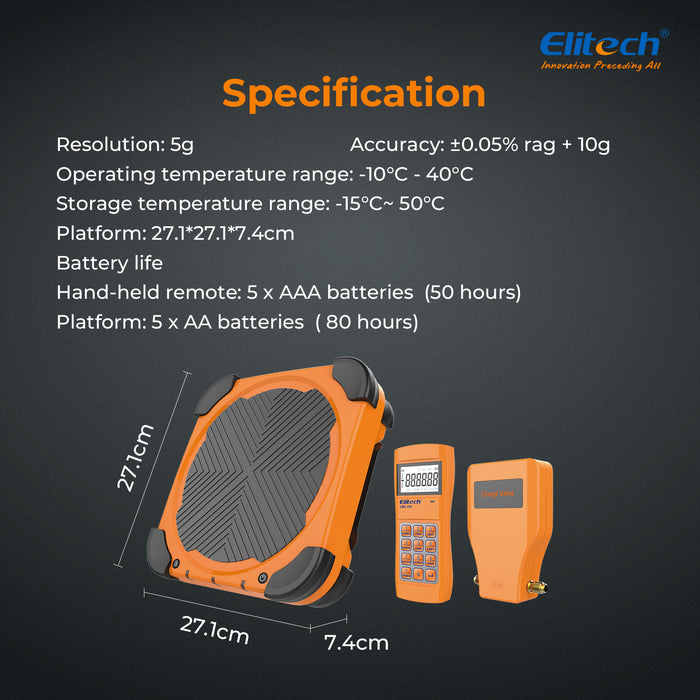 Elitech LMC-310 kabellose Kältemittelwaage, HVAC-Gewichtswaage mit Übergewichtsschutz, 220 lbs/100 kg