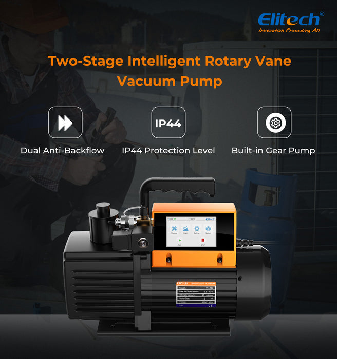 Elitech V1200 220V Intelligent 2-Stage Vacuum Pump 12CFM, 5L/S, APP Control, Data Logging, Smart Control, HVAC Refrigerator Heat Pump Service Tool