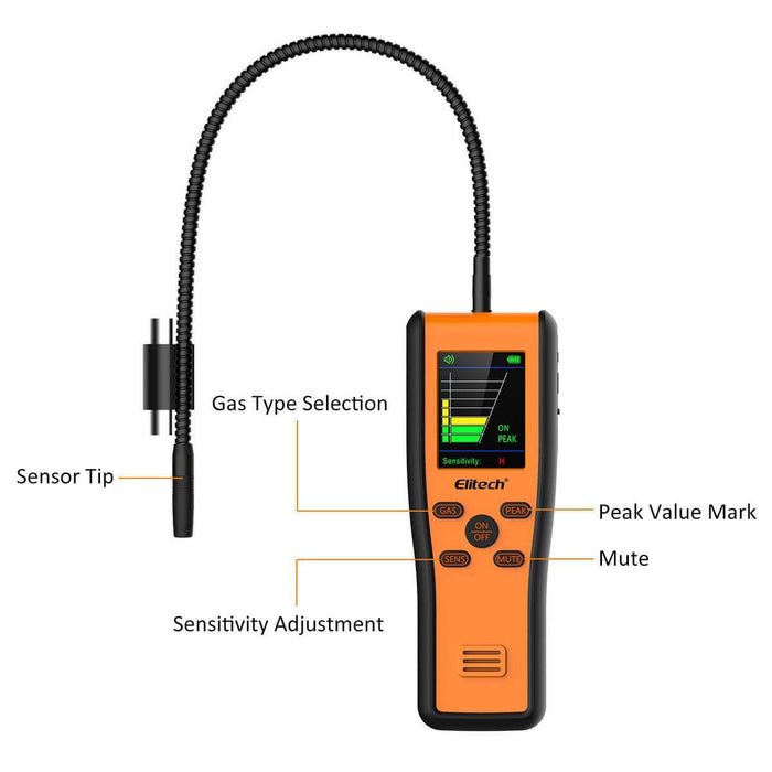 Elitech ILD-200 Advanced Refrigerant Infrared Leak Detector Tester with  Flexible Probe High Sensitivity without Adapter